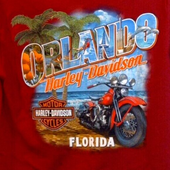 Harley Davidson Orlando Florida T Shirt Mens Small Red Biker Motorcycle Tee - Picture 7 of 14